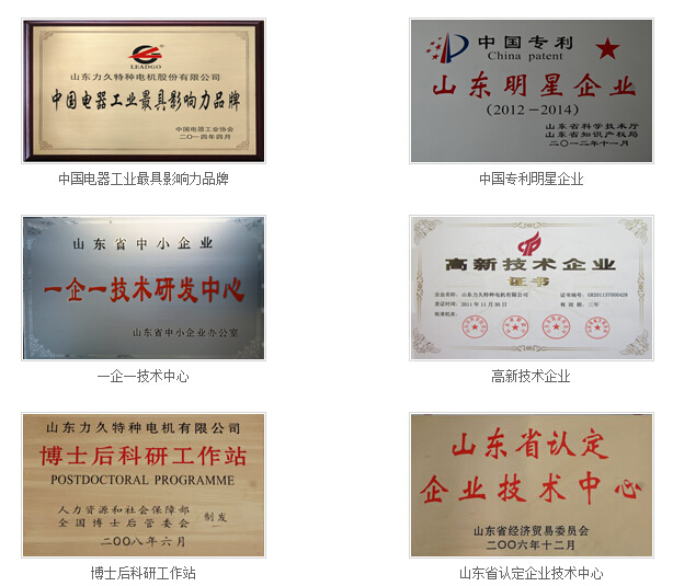 力久電機(jī)部分榮譽(yù) 力久電機(jī)部分榮譽(yù)